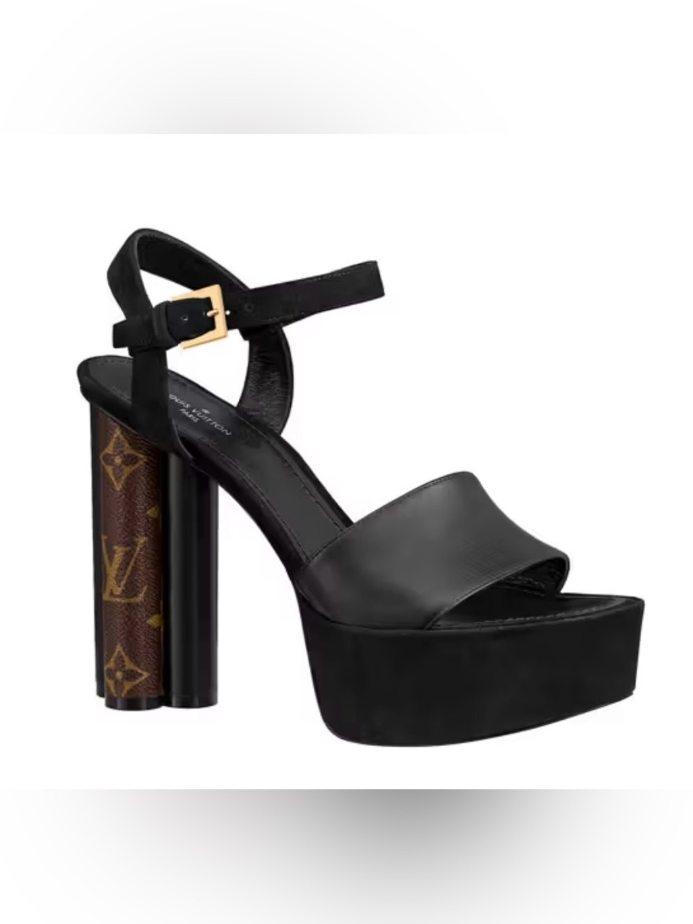 Louis Vuitton Women Podium Platform Sandal Heel Shoe Black Monogram Heel size 39